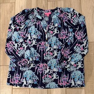 Lilly Pulitzer Navy ,light blue and pink Monkey Business